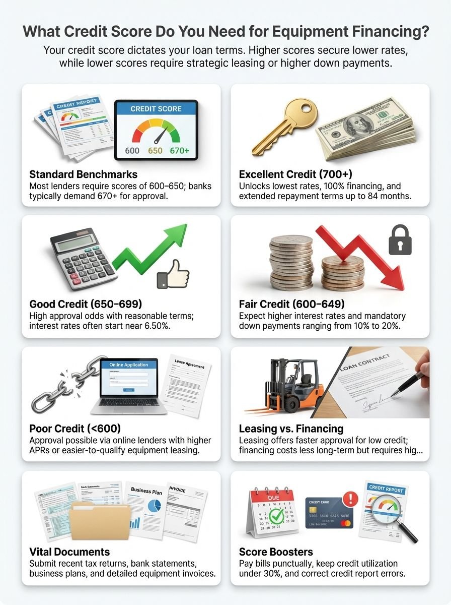 What Credit Score is Needed to Buy Equipment: Understanding Equipment Finance, Lenders, Leases, and Loans